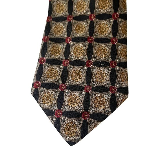 Valentino Cravatte Tie Italian Silk Tie Geometric Pattern Black/Gold - Picture 2 of 8